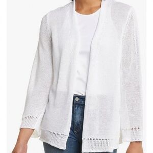 Pizza Sempione Bright White Linen/Cotton Open-Front Sweater size 12